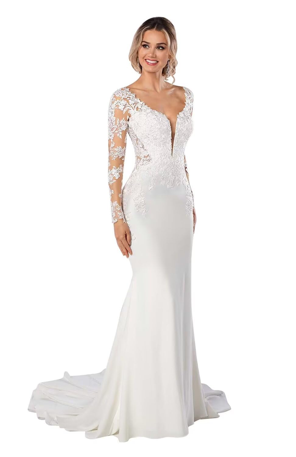 Beach Mermaid Wedding Dresses for Bride 2025 Lace Appliques Tulle Boho Bride Dress with Train
