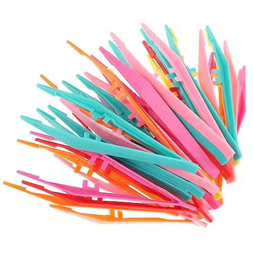 VILLCASE 25Pcs Plastic Flat Head Tweezers for Lightweight Collecting Forceps for Home and Classroom Use for Fine Motor Skill Development and Science Experiments