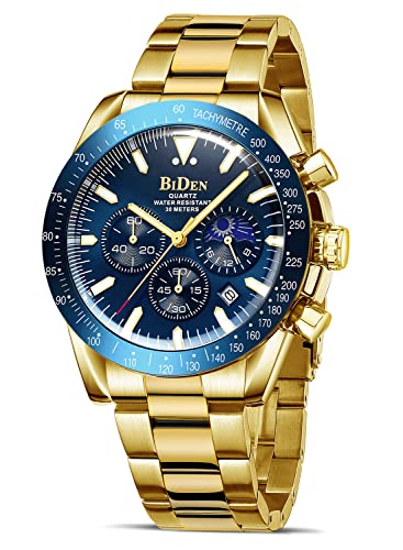 HANPOSH Reloj Hombre Cuarzo AnalóGico CronóGrafo Relojes Hombre Moda Lujo Negocios De Cuero Genuino Fecha Luminosa A Prueba De Agua Fase Lunar Regalo Padre