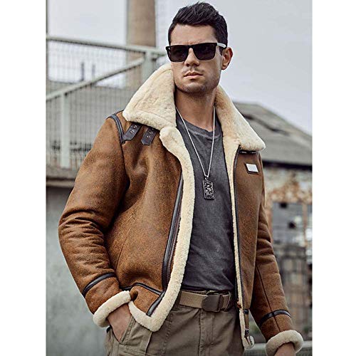 Denny&Dora New Shearling Coat Mens B3 Bomber Jacket Brown Leather Jacket Short Fur Coat Mens Winter Coats4