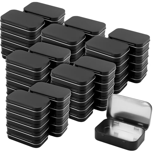 Image of SOUJAP 60PCS Black Mini Tin Box, Small Tins with Hinged lid, 3.74 x 2.36 x 0.87 Inches Metal Empty Hinged Tins Box for Jewelry, Crafts, Candies