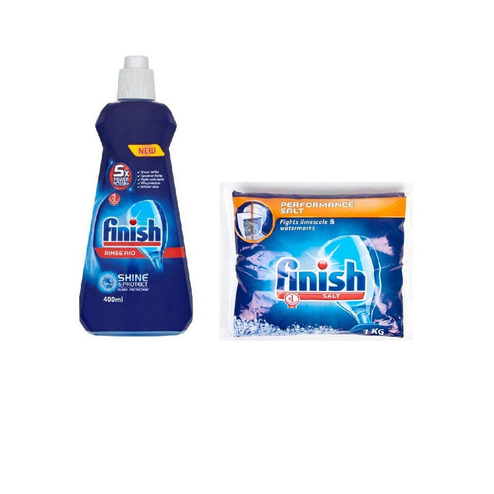 Finish Dishwasher Rinse Aid, Shine & Dry 400 ml & Dishwasher Salt 1kg