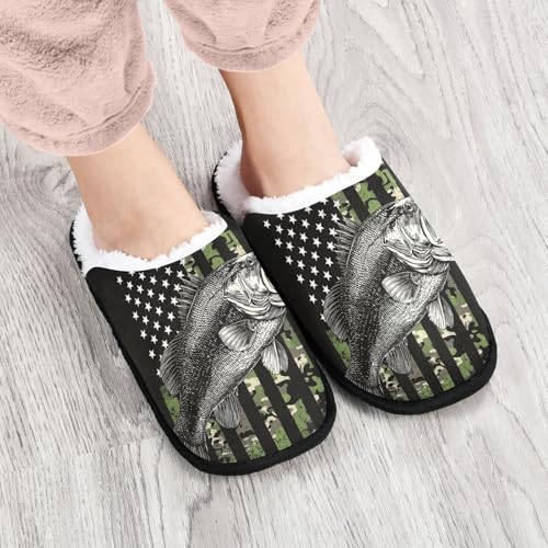 Painted Black Bass Fish Slippers For Women Men Soft Memory Foam Non-Slip Animal Winter Indoor House Shoes Travel Slipper4