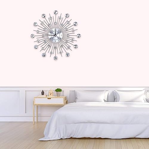 Miniatura 2 de SOONHUA Reloj de pared moderno con diamantes de cristal, reloj de pared de lujo con flores, reloj de metal silencioso para sala de estar,