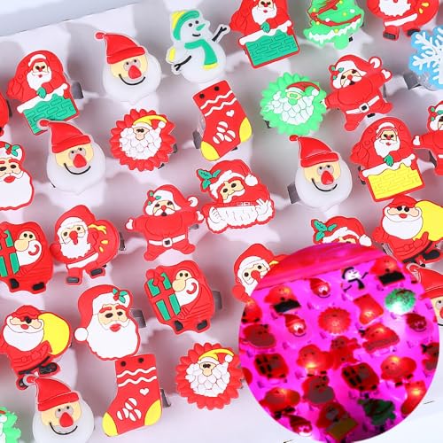 20PCS Weihnachten Blinkende Ringe LED Leuchtringe Fingerlichterm LED Fingerlampe Leuchtende Ringe Mit Weihnachtsmann Weihnachtsbaum Anderen Mustern Für Weihnachten Geburtstagsfeier Musikfestival Party