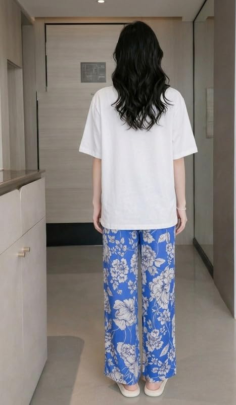 Image of KSHS Printed Round Neck Short Sleeve Nightsuit Set | Pajama Set | Casual Night Dress for Women