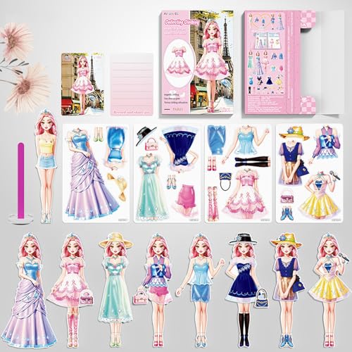 BVI BOOMERVIVI - BVI BOOMERVIVI Poupées magnétiques à habiller en papier, pour filles âgées de 3 ans et plus, jolies poupées de jeu en papier, ensemble de jouets de princesse (set princesse Liz)