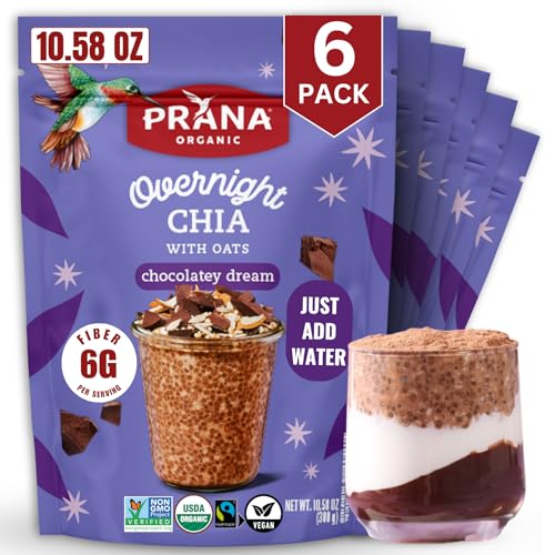 Image of Prana Organic Overnight Chia with Oats Chocolatey Dream | Rich in Fiber & Protein, Vegan, Non-GMO | Fairtrade Chia Pudding - 10.58 oz - 6 Pack