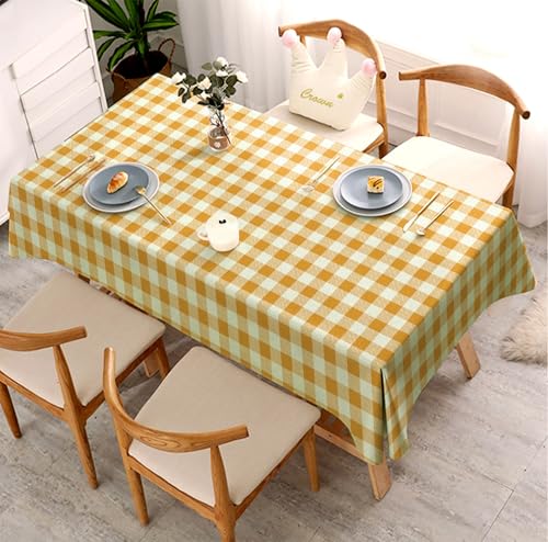 Image of Classic Yellow and White Checkered 4 /6 Seater Table Cloth /Cover, 52 x 72 Inch, Buffalo Plaid Pattern, Rectangle Dining Table Cover