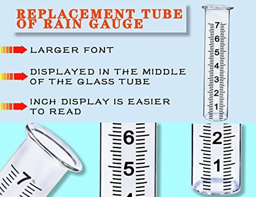 Biuwing 7" Capacity Glass Rain Gauge Replacement Tube For Outdoors Yard Garden With Lip, Best Rated, Easy To Read (2 Pcs) #TOP1