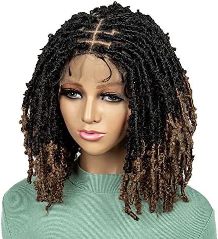 sedittyhair Braided Wigs for Black Women Synthetic Lace Front Braided Wigs Knotless Box Faux Locs Wig Dreadlock Braided Wigs 14" Short Braid Braiding Hair Wigs (1B/27 Color)