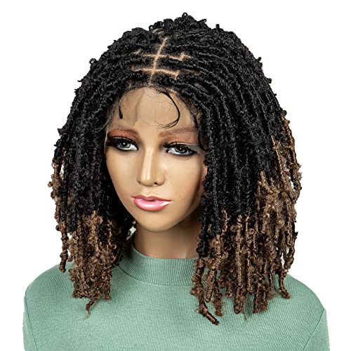 Sedittyhair Braided Wigs For Black Women Synthetic Lace Front Braided Wigs Knotless Box Faux Locs Wig Dreadlock Braided Wigs 14" Short Braid Braiding Hair Wigs (1B/27 Color) #TOP17