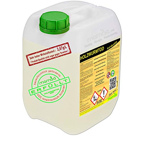 mamba Holzwurmtod - das Holzwurmmittel für professionelle Holzwurmbekämpfung (5 Liter, kein Zubehör) Cover