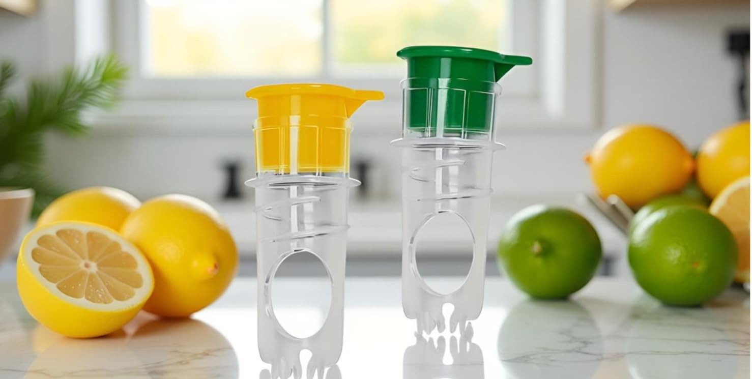 Exprimidor de limón, 2 unidades, extractor manual de jugo de lima transparente con tapa con filtro integrado, prensa portátil compacta de plástico naranja cítricos para cócteles, prensa de limón de