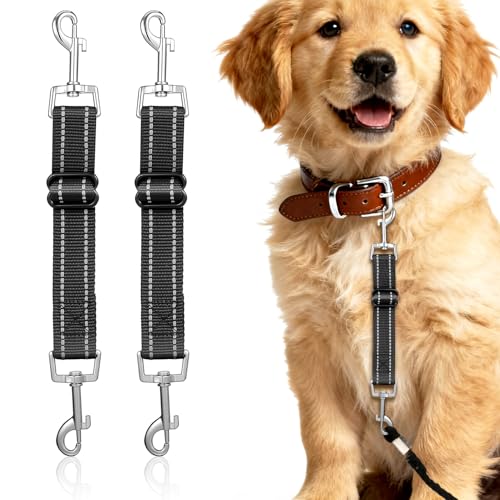 Alasum 2 Piezas Conector para Collar de Perro Ajustable de Nailon Resistente, Extensor Corto Reflectante Doble Gancho 2 Piezas para Seguridad en Paseos y Entrenamiento de Mascotas