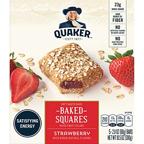 Quaker Baked Squares, Soft Baked Bars, Strawberry, 5 Bars (Pack of 8)