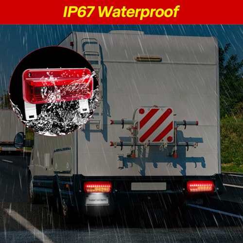 LIMICAR RV Tail Lights, RV LED Tail Lights, LED Camper Tail Lights, RV Brake Lights with White License Plate LED Trailer Lights, 77 LED Red Cover Lens Travel Trailer Tail Lights - Thumbnail 5