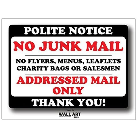 WALL ART DESIRE Polite Notice No Junk Mail Flyers Leaflets Menus Door Sign Self Adhesive Vinyl Sticker Label Letterbox Decal Cover