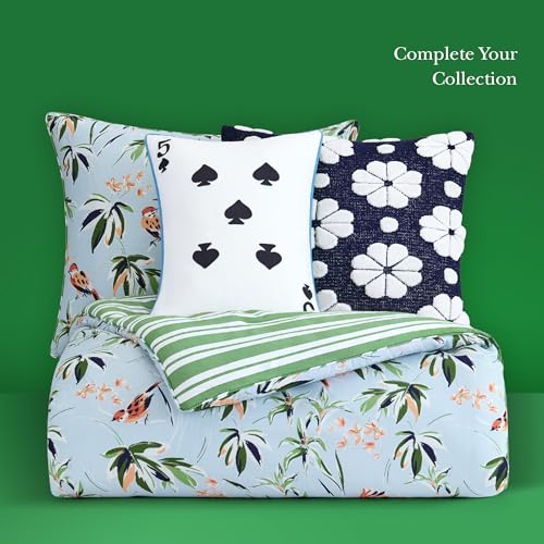 Image of kate spade new york Bird Garden King Comforter Set, 300 Thread Count Cotton Reversible Cover, All Season 3 Piece Bedding, Machine Washable, Floral Multicolor