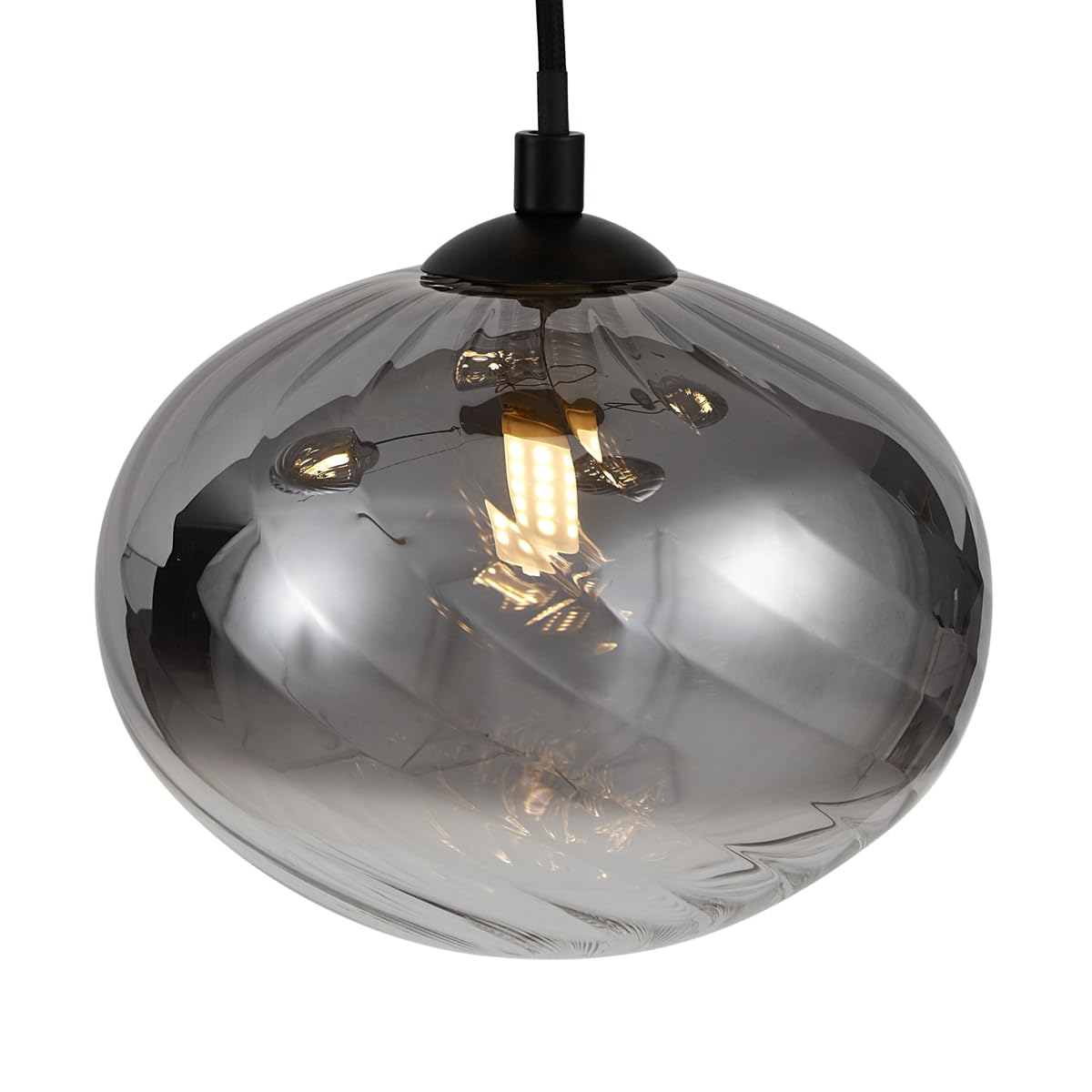 Qazqa Esstisch Modern Pendelleuchte, Pendellampe - Jia - Schwarz mit Rauchglas, Rund, 5-flammig, 58cm, Ideal als Esszimmerlampe und