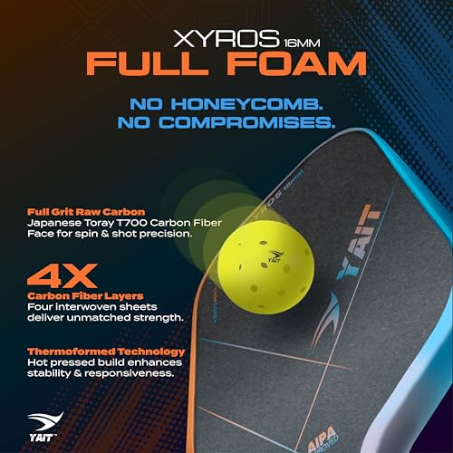 Image of Sports Xyros Foam Pickleball Paddle | 16mm Full Foam Pickle Ball Racket | 1 Year Warranty | CushCore+ Tech|4 Layer Japanese Toray T700 Carbon |AIPA Approved of USAPA Standards| Cover Bag Included