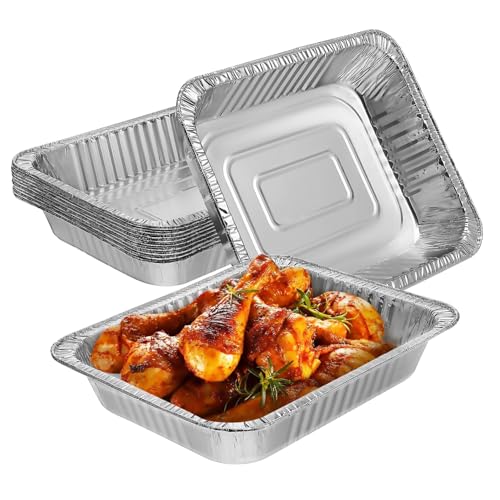 DECOMELODY 10 piezas Bandejas Desechables de Aluminio Profundas para Hornear Asar Cocinar y Servir Alimentos Uso Horno y Almacenamiento