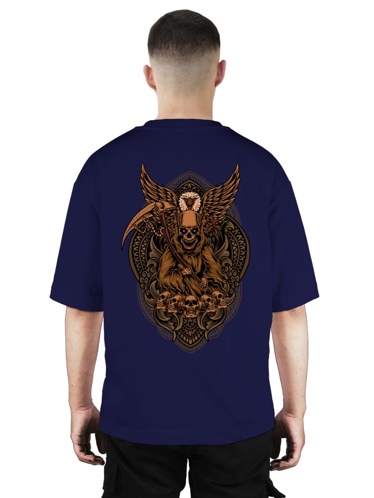 buy that trendz Mens Oversized Tshirt Grim Reaper & Eagle Printed Cotton Drop Shoulder Crew Neck Half Sleeve Stylish Tshirt-picture-54