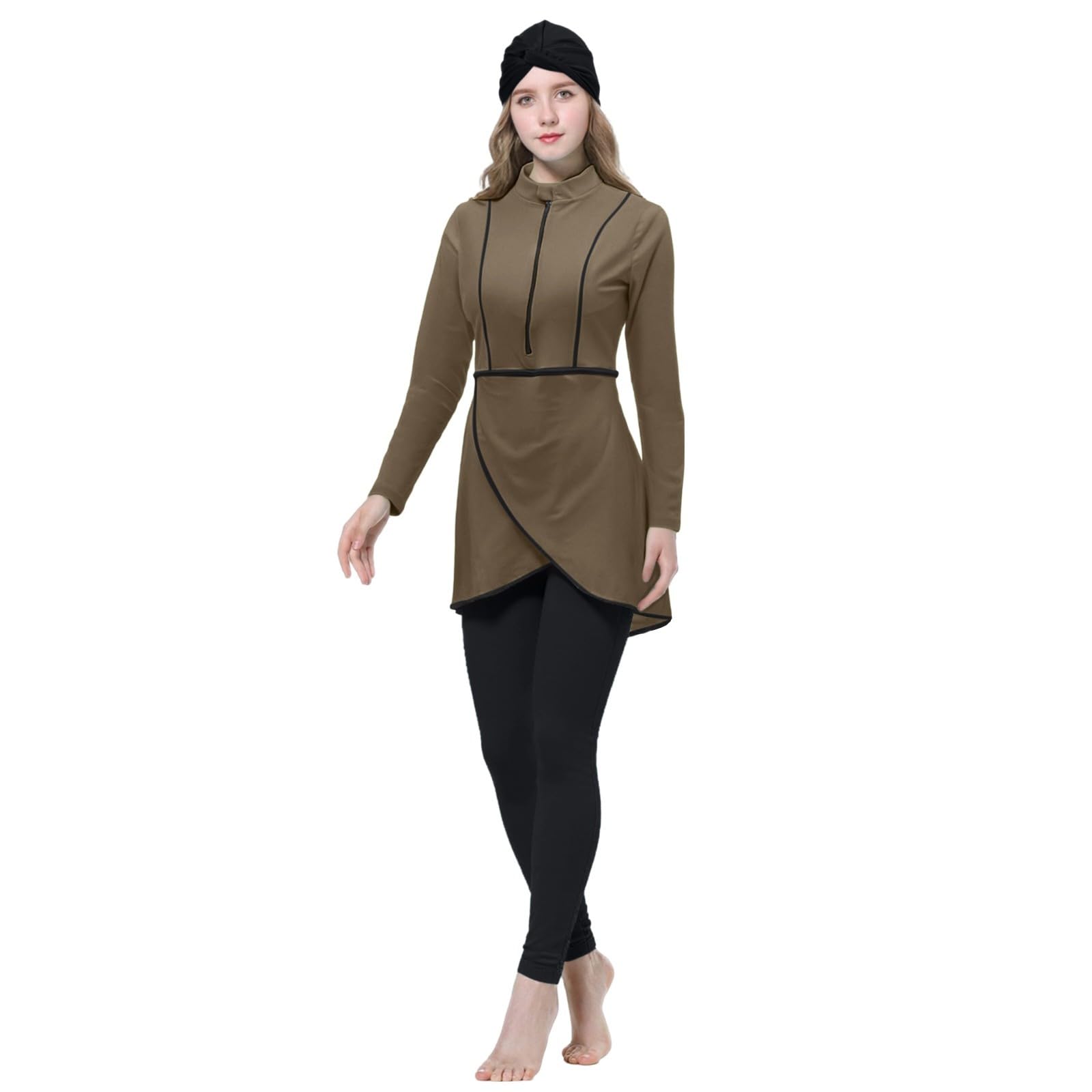 Burkini, costume da bagno musulmano da donna, 3 pezzi, con copertura modesta e completa sul davanti, sportivo, costume da bagno intero opaco, costume da bagno