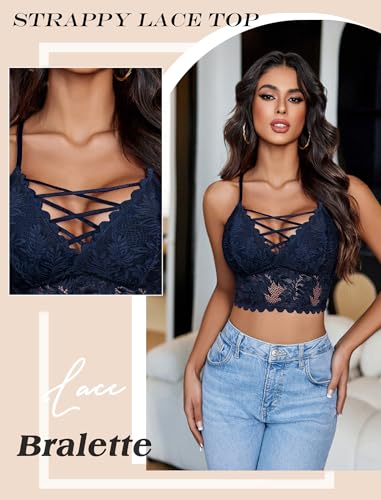 Image of Avidlove Bralettes for Women V Neck Lace Camisole Y2K Tank Top Strappy Cami Unpadded Bra Lingerie Crop Tops Outfits