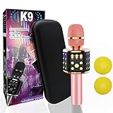 Bluetooth Karaoke Wireless Microphone with Dual Sing, LED Lights, Portable Handheld Mic Speaker Machine for iPhone/Android/PC/Outdoor/Birthday/Home/Party (Rose Gold)