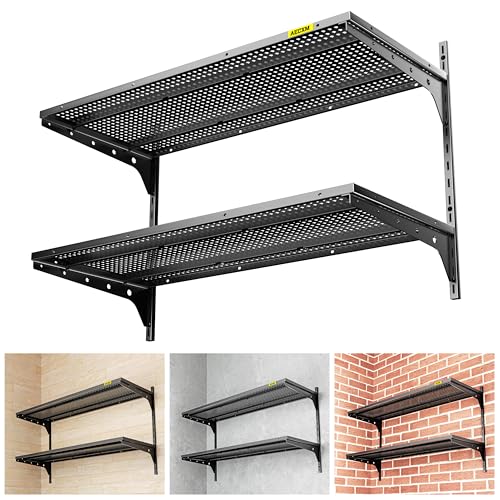 Aecxm 1pack×2 Tier 1.3x3ft Garage Shelving Wall Mounted, 400 lbs Load Capacity,15.6x36inch per Shelf Height Cassette Adjustable Floating Shelves, Black