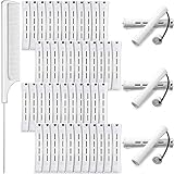 48 Pieces Hair Perm Rods Cold Wave Rods Plastic Perming Rods Curlers Hair Rollers with Steel Pintail Comb Rat Tail Comb for Hairdressing Styling Tools (White, 0.63 Inch/ 1.6 cm)