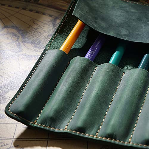 Image of Vintage Genuine Leather Pencil Roll - Pencil Storage Case /Pouch Organizer Handmade (Green)