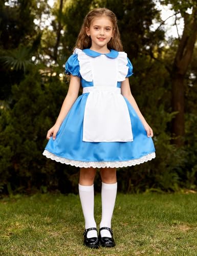 Disfraz infantil de princesa para niñas, vestido azul miniatura 4