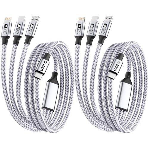 100W USB C Multi Charging Cable, 3 in 1 Fast Charging Cable with E-Mark Chip, USB C to Multiple Connectors with Type C[100W] +Lightning[27W] +Micro[15W] Ports for Phone/Tablet/Laptop/More (2-Pack 5FT)