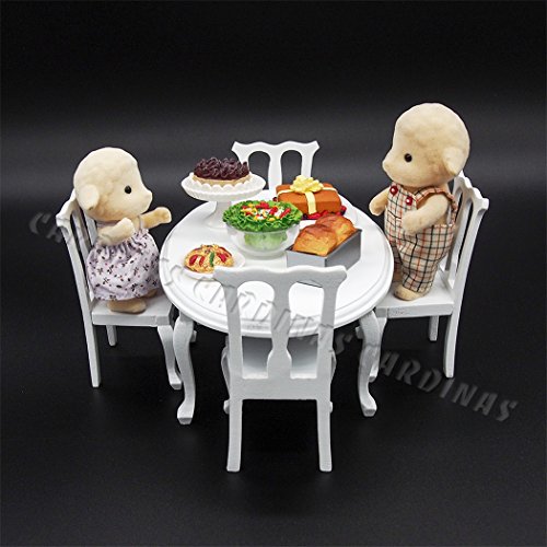 Odoria 1/12 Mesa Redonda Miniatura e 4 Cadeiras de Jantar Móveis de Cozinha Acessórios Casa de Bonec