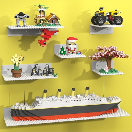 BlissBox 12-Pack Floating Shelves for Wall Compatible with Lego Building Bricks 5x5.5inch DualSided 16x17 Studs for Toy Brick Storage and Display ABS Display Shelves for Room Decor White