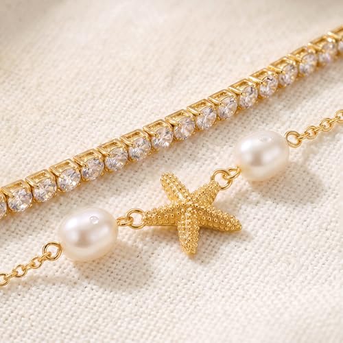 Image of DEARMAY Gold Ankle Bracelets for Women Waterproof, Non Tarnish 14K Gold Plated Beaded Link Chain Anklets, Layered Summer Beach Jewelry Gifts, Dainty Bikini Outfits for Vacation