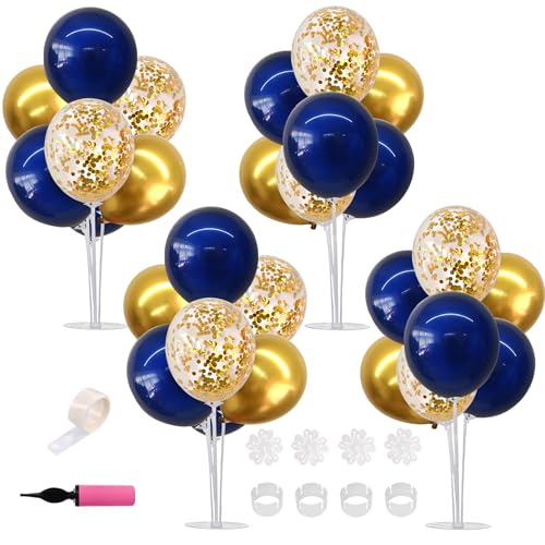Image of TONIFUL 4 Set Navy Blue Gold Balloons Stand Balloon Centerpieces for Table