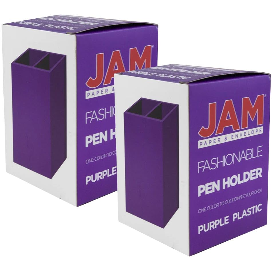 Image of JAM PAPER Plastic Pen Holders - Purple Desktop Pencil Cups - 2 /Pack