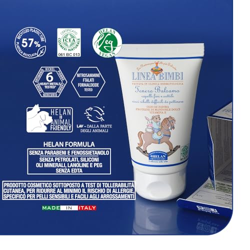 Helan, Linea Bimbi - Conditioner für Lockiges und Schwer Kämmbare Haare Kinder, Haarspülung Feines und Dünnes Haar mit Mandelöl und Jojobaöl, Ohne Parabene Und Silikone Nahrhaft Made in Italy, 50 ml