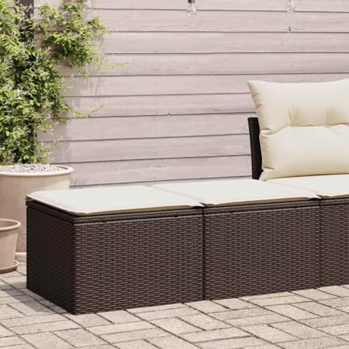 Kaloriko Ensemble Salon de Jardin résine tressée Marron avec Coussins Blancs crème, 2 tabourets modulaires 55x55x37 cm, Meubles de Patio extérieur durables...