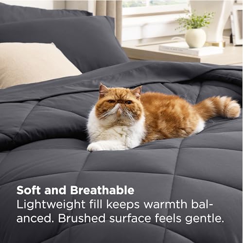 Image of Bedsure 7 Pieces Full Comforter Set Premium Series, Hotel Luxury Soft Bed in a Bag, Goose Down Alternative, Safe for Sensitive Skin Bedding Comforter All Season Medium Warmth, Dark Grey Full Size