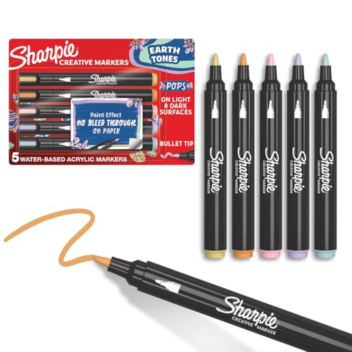 Image of Sharpie Creative Markers, Earth Tones, Celestial Skies, Water-Based Acrylic, Bullet Tip, Assorted Colors, 5 Count - Arts & Crafts; Works on Paper, Metal, Wood, Ceramic, Glass, Rock, Canvas