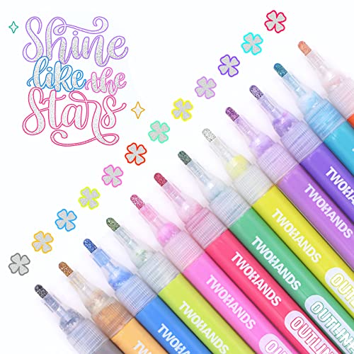 YISAN Outline Stifte, Glitzerstifte,Magische Stifte,Metallic Marker,12 Farben Weihnachtsgeschenke für das verschönern und bemalen von Geschenkekarten Cover