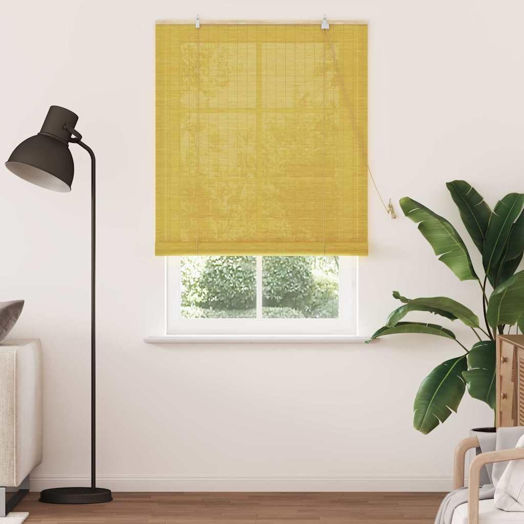 Roleta bambusowa, żółta, 110 x 220 cm, do okien i drzwi, odporna na promieniowanie UV roleta maskująca z uchwytami zaciskowymi, roleta przeciwsłoneczna filtrująca światło do salonu, sypialni