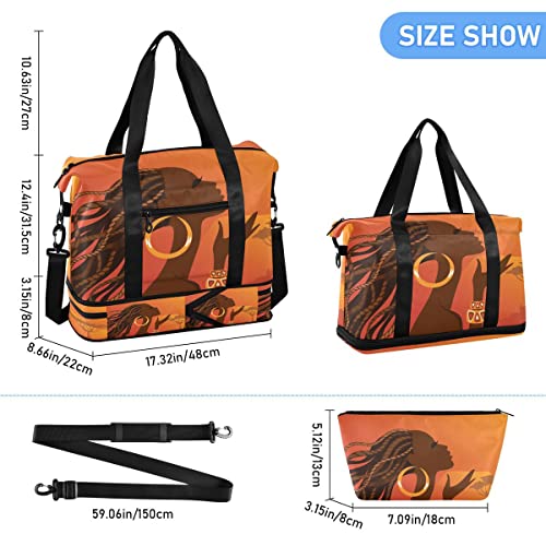Gym Bag Sports Travel Duffel Bag Weekender Overnight Bag with Wet Pocket Shoes Compartment and Toiletry Bag African American Woman for Travel, Business,Gym, Yoga3