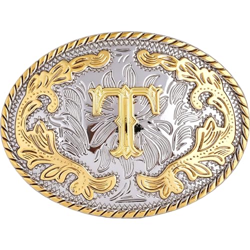 HUABOLA CALYN Western Belt Buckle Initial Letters ABCDEFG to Y-Cowboy Rodeo Gold Large Belt Buckle for Men and Women (ABC-Z) …, T, Larger