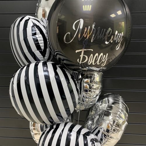 Image of Black and White Striped Balloons 18 Inch Striped Mylar Foil Balloons Round Halloween Aluminum Helium Balloon for Halloween Birthday Baby Shower Party Decorations