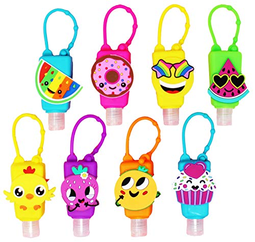 KINIA 8 Pack Empty Mixed Kids Hand Sanitizer Travel Sized Holder Keychain Carriers